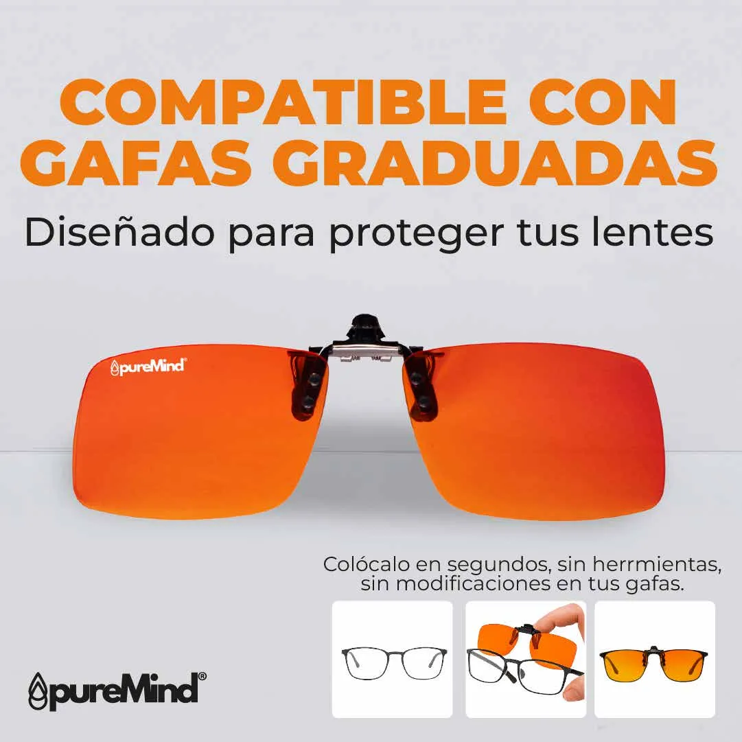 Infografía de gafas clip-on bloqueadoras de luz azul de Puremind