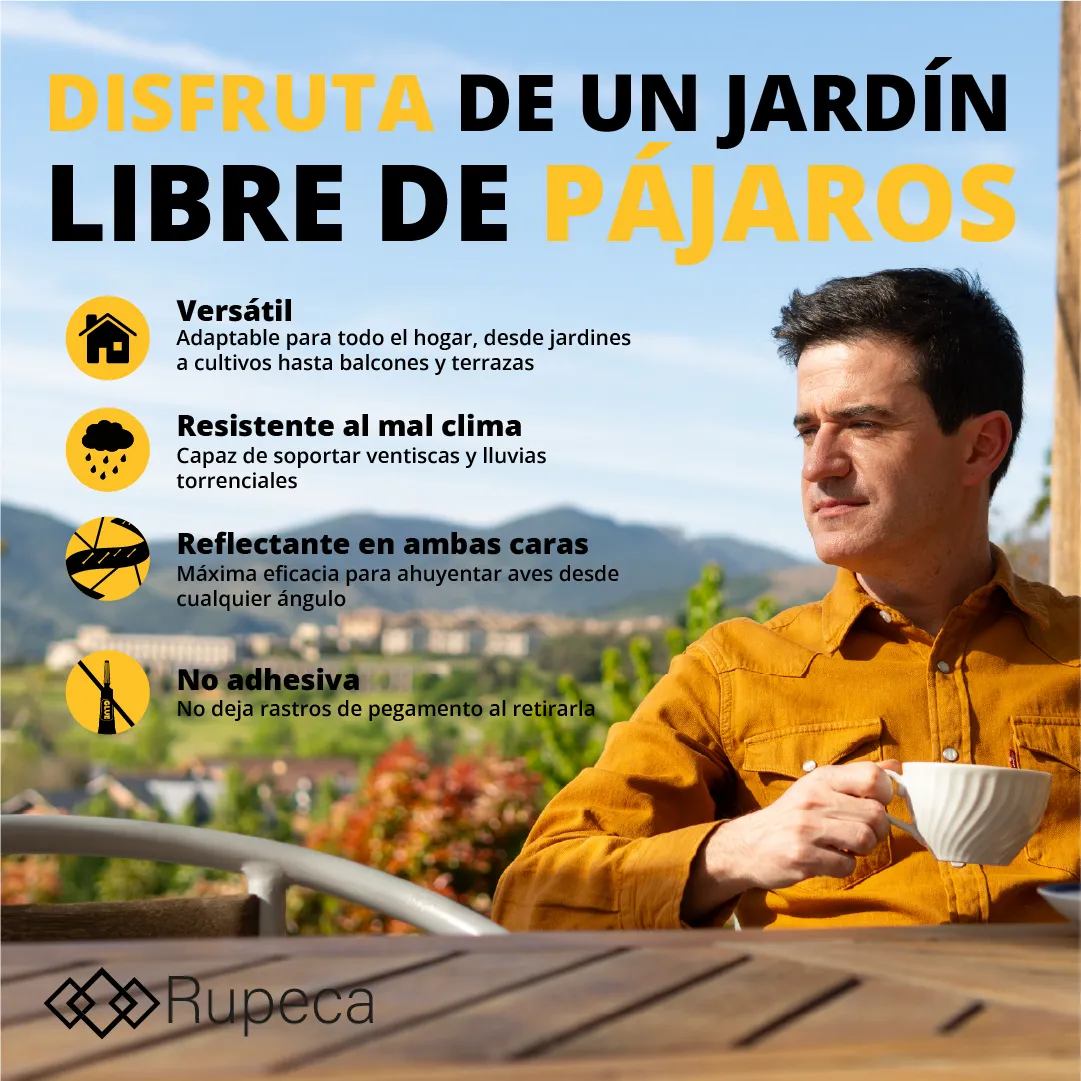 Cinta espantapájaros — inofensiva para animales — proyecto Rupeca